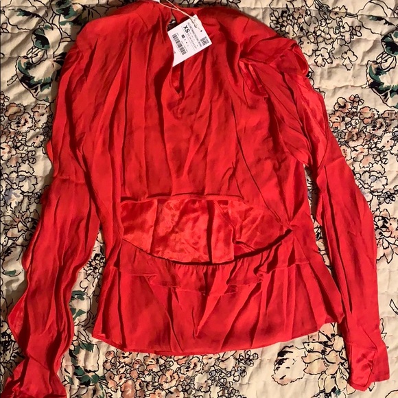 New Zara Red Ruffle Long Sleeves Top - Picture 4 of 6